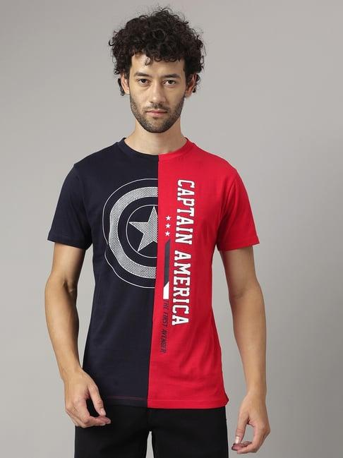 free authority multicolored cotton regular fit captain america colour block t-shirt