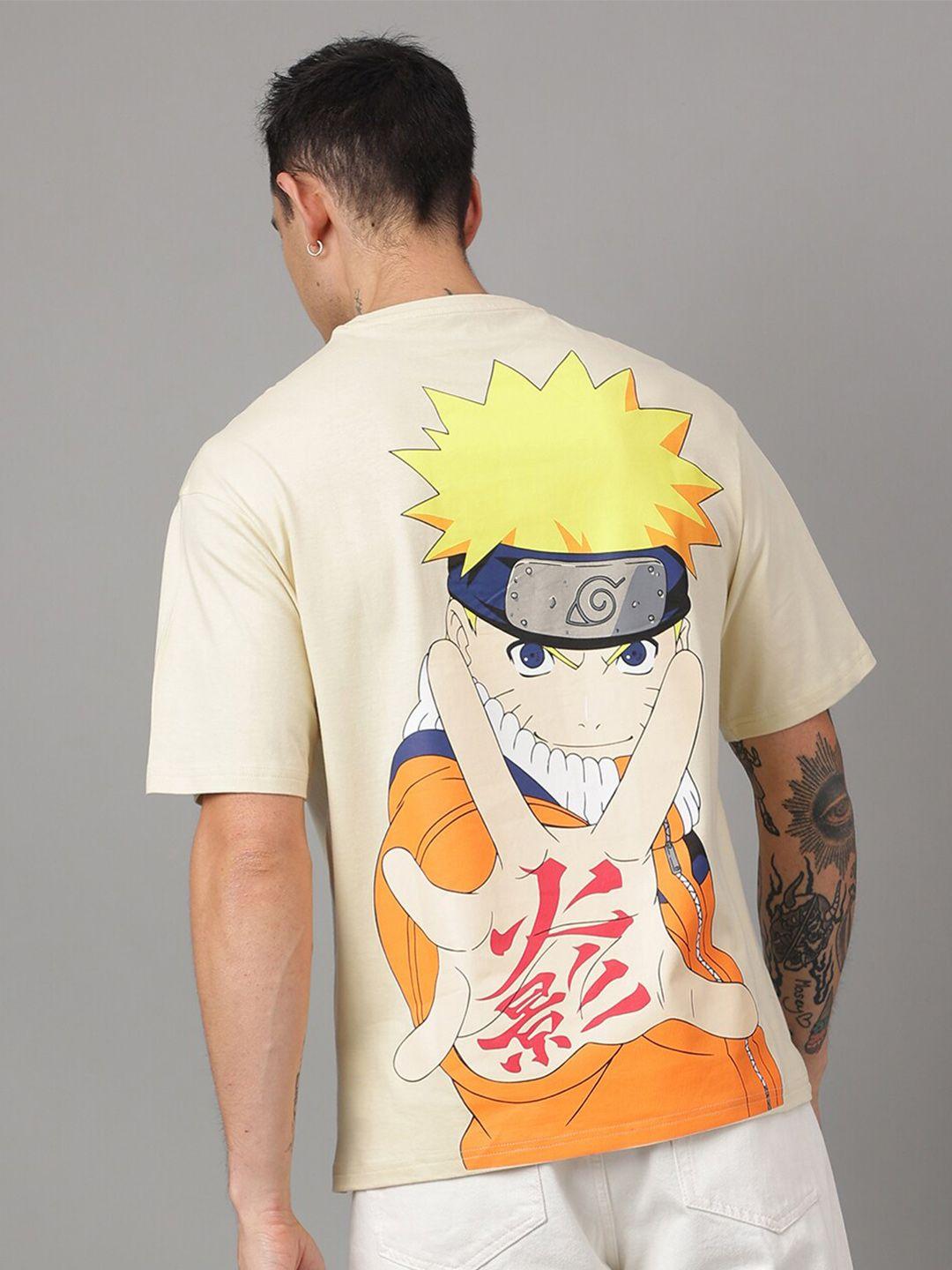 free authority naruto printed round neck pure cotton oversized fit t-shirts