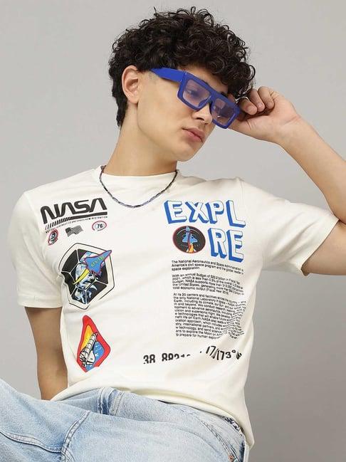 free authority nasa off white regular fit crew t-shirt