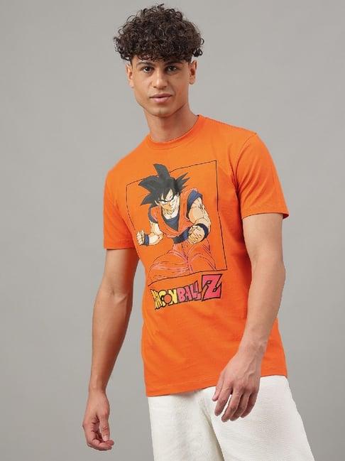 free authority orange cotton regular fit dragon ball z printed t-shirt