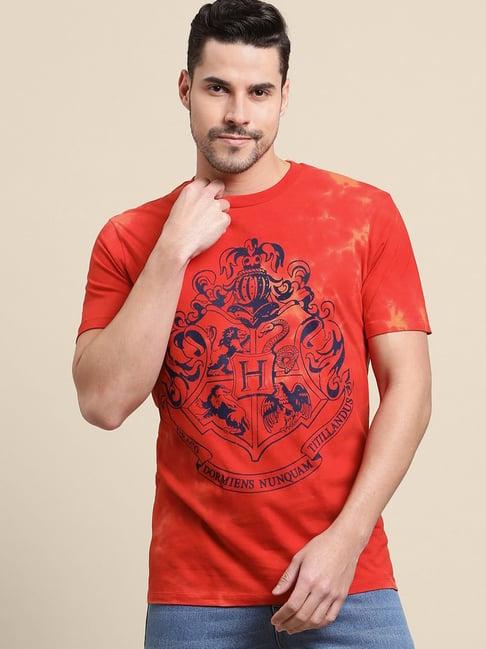 free authority orange cotton regular fit printed t-shirt