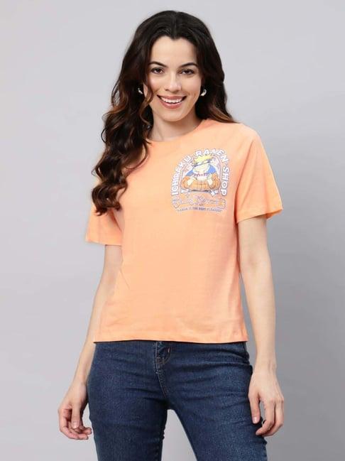 free authority peach cotton printed t-shirt