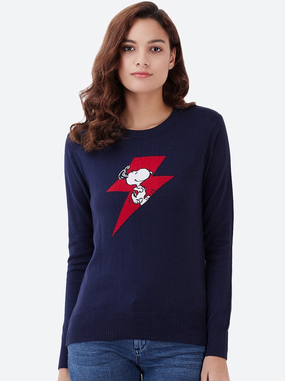 free authority peanuts featured women navy blue printed pullover