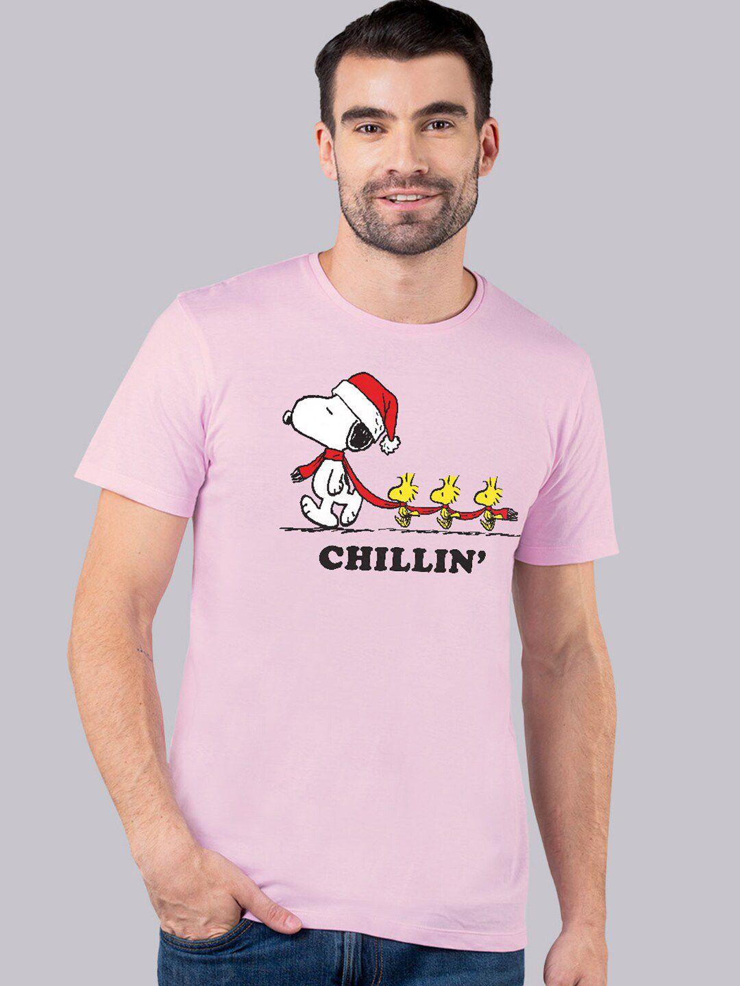 free authority peanuts men peach-coloured printed t-shirt