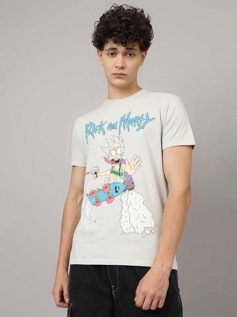 free authority rick & morty light grey regular fit cotton crew t-shirt