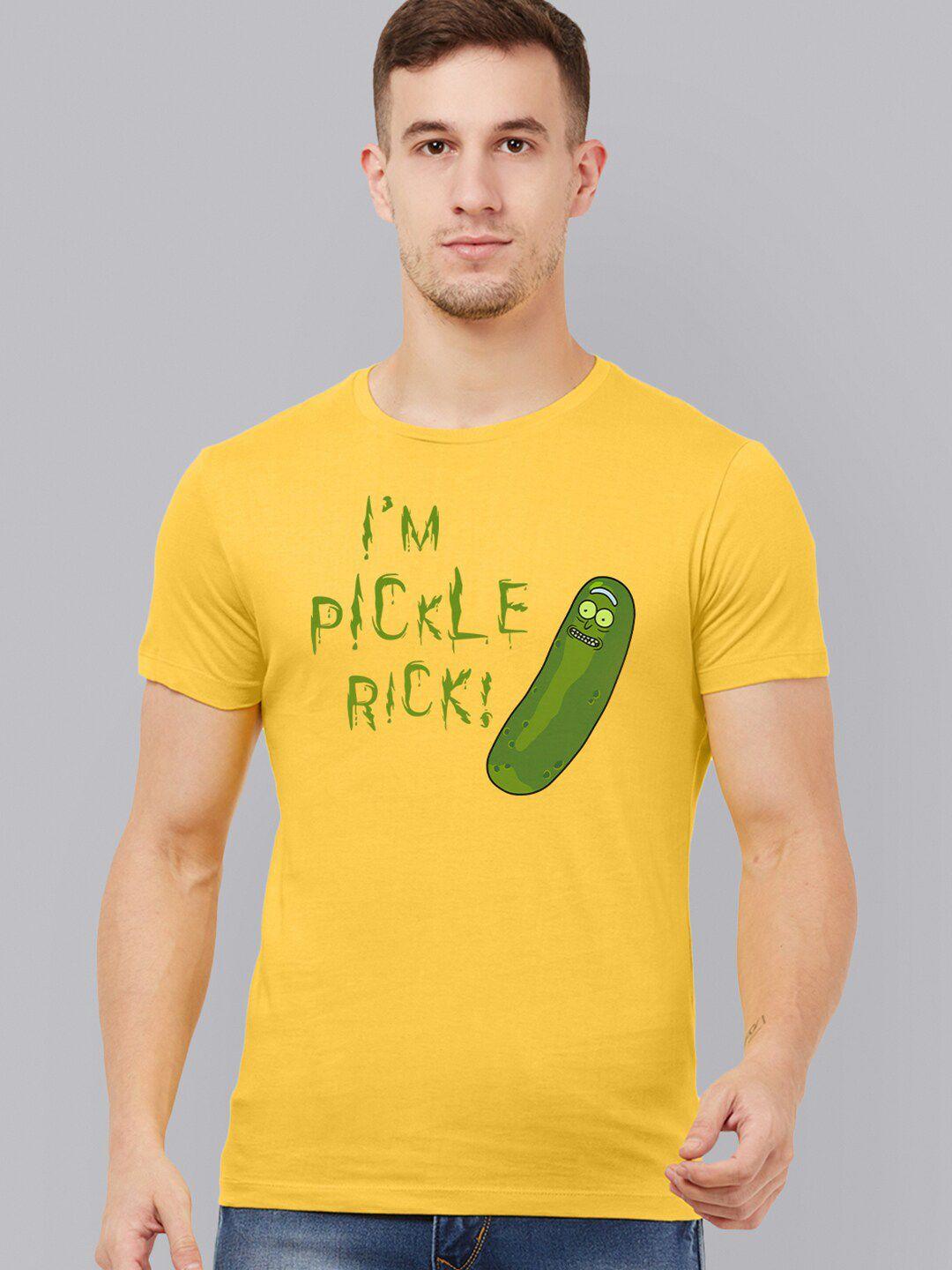 free authority rick & morty men yellow & green typography printed t-shirt