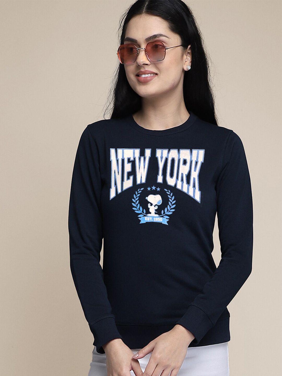 free authority women blue printed typography sweatshirt
