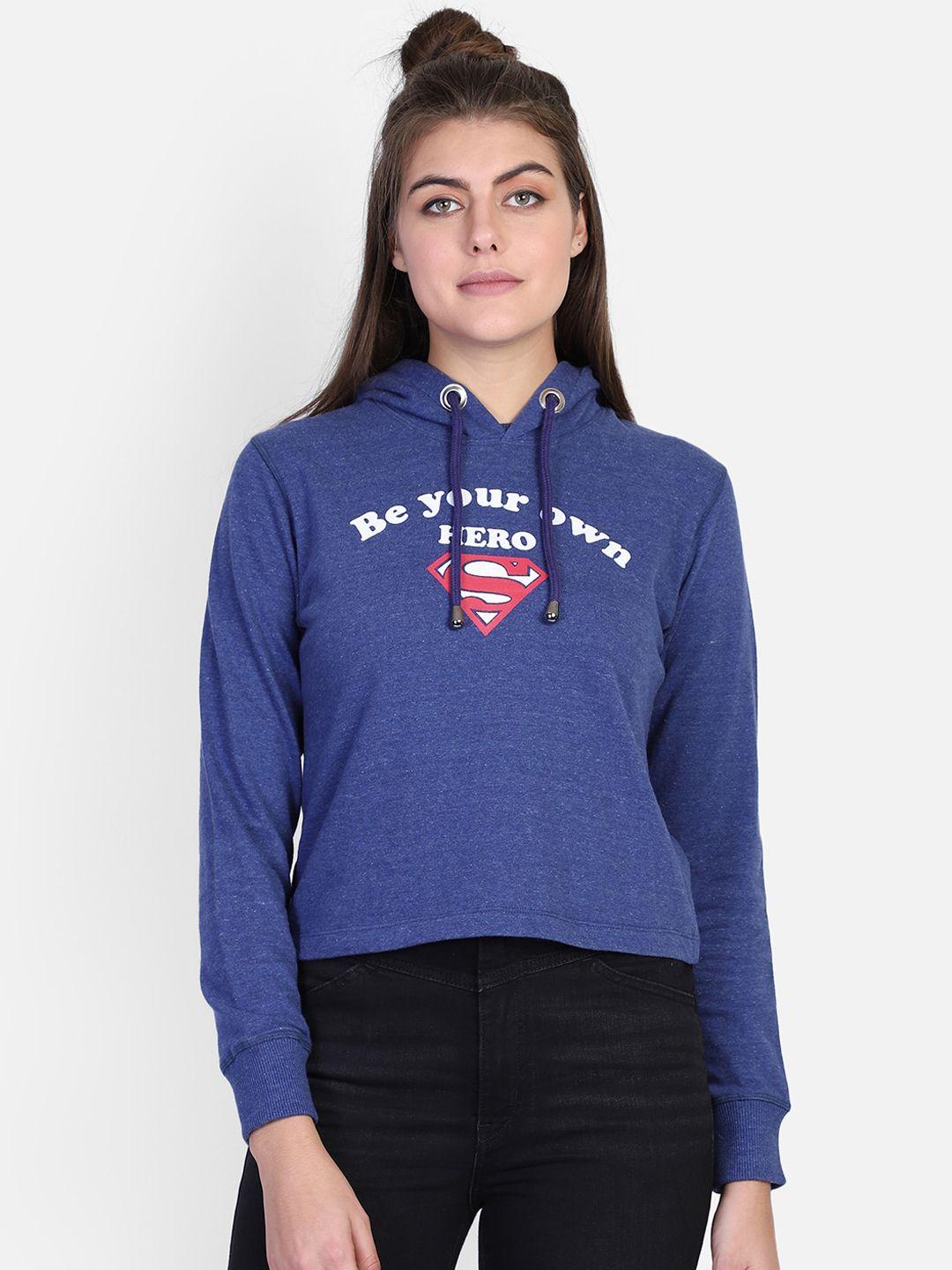 free authority women blue supergirl printed hooded sweatshirt