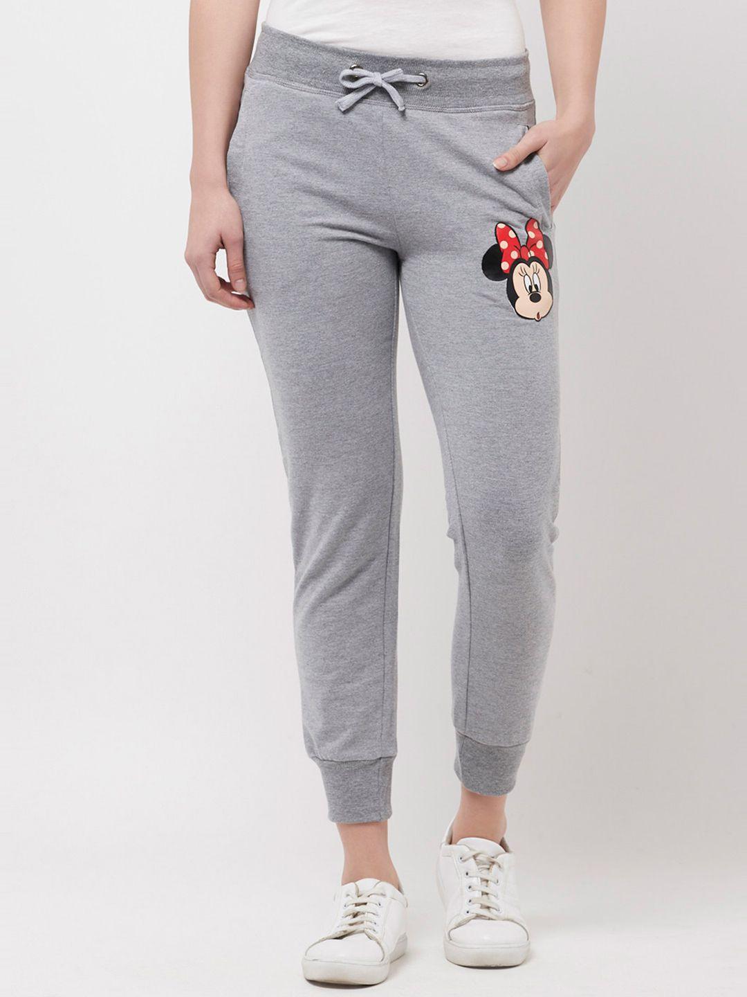 free authority women grey minnie mouse featured printed cotton joggers