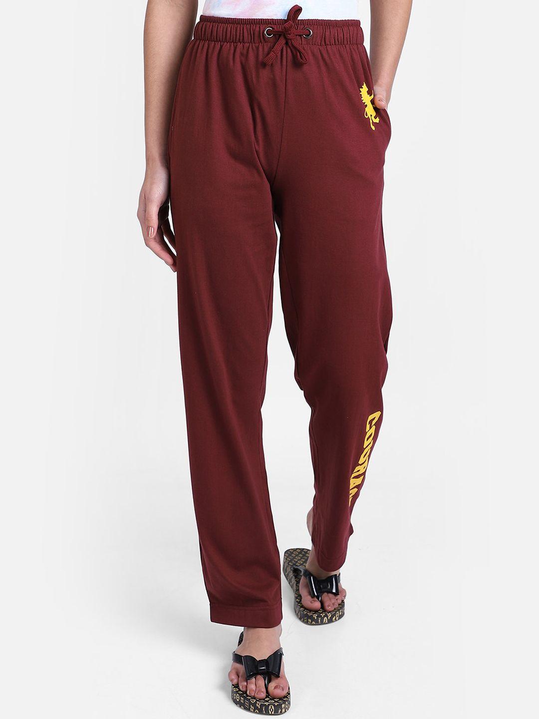 free authority women maroon & yellow harry potter printed lounge pants