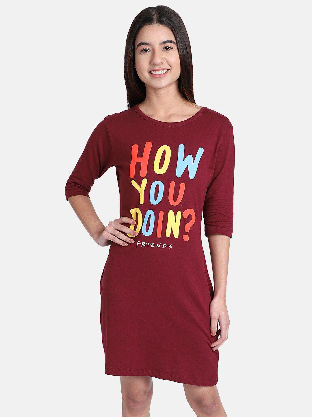 free authority women maroon friends printed t-shirt style dress