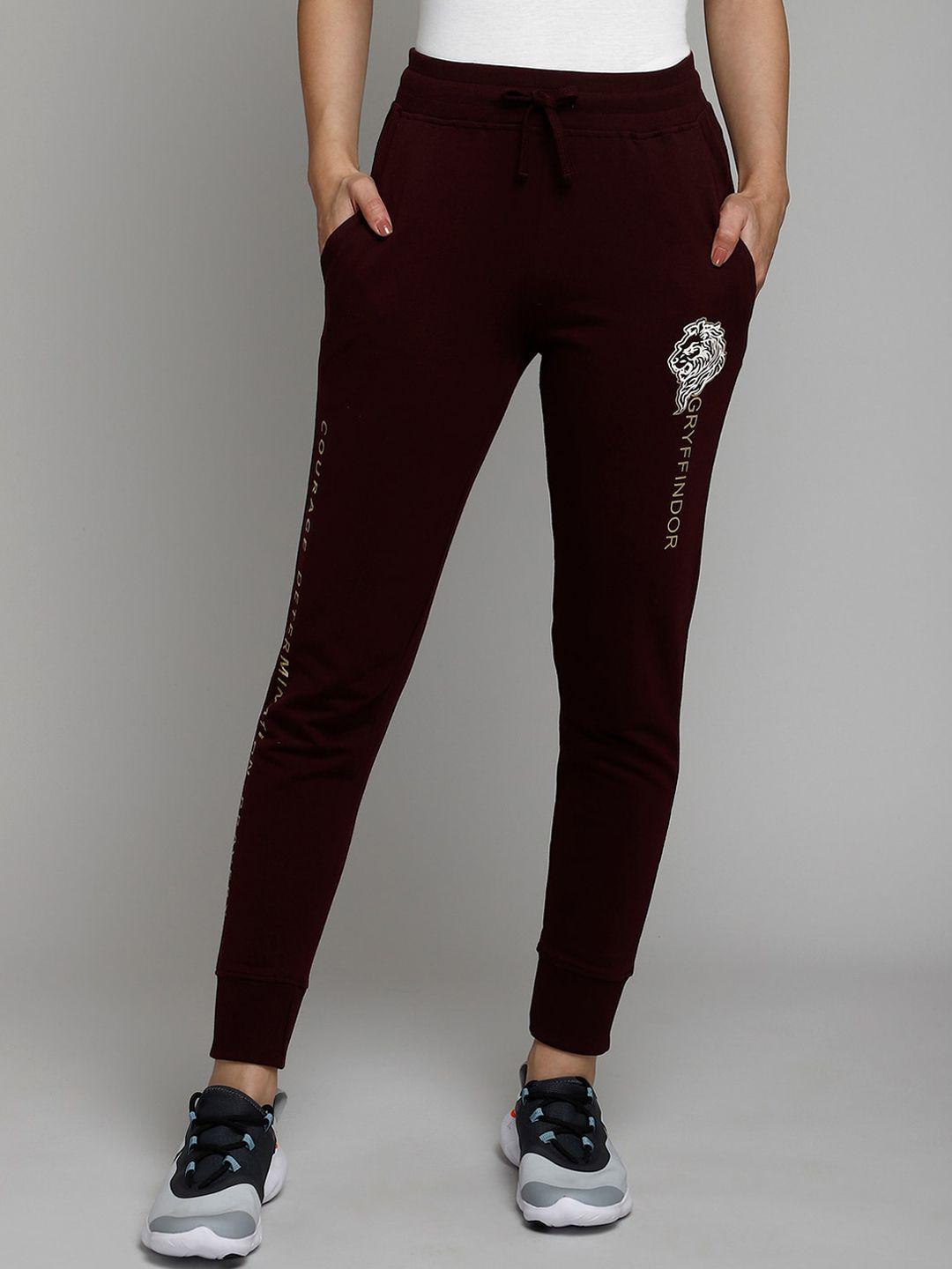 free authority women maroon harry potter printed pure cotton straight-fit joggers