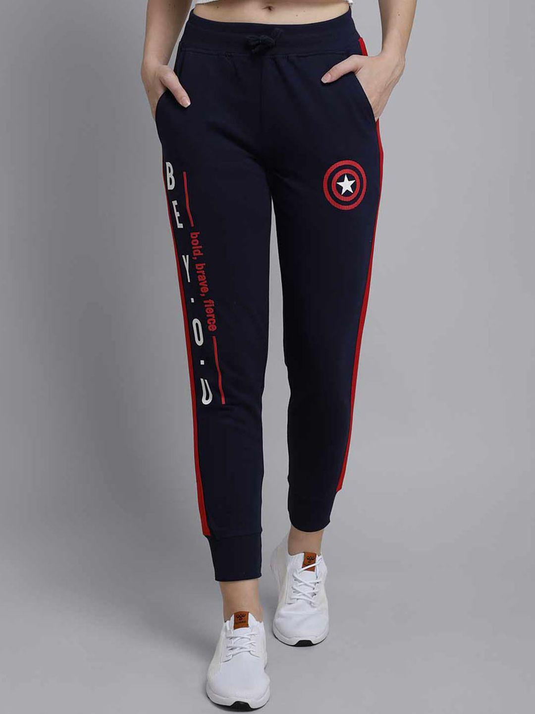 free authority women navy blue solid pure cotton captain america joggers