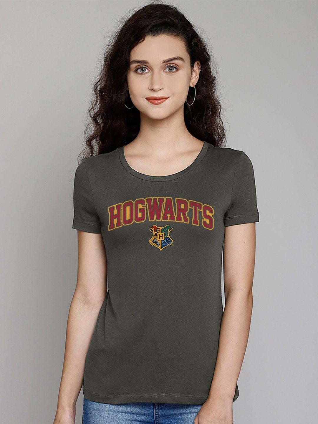 free authority women olive green harry potter typography printed t-shirt