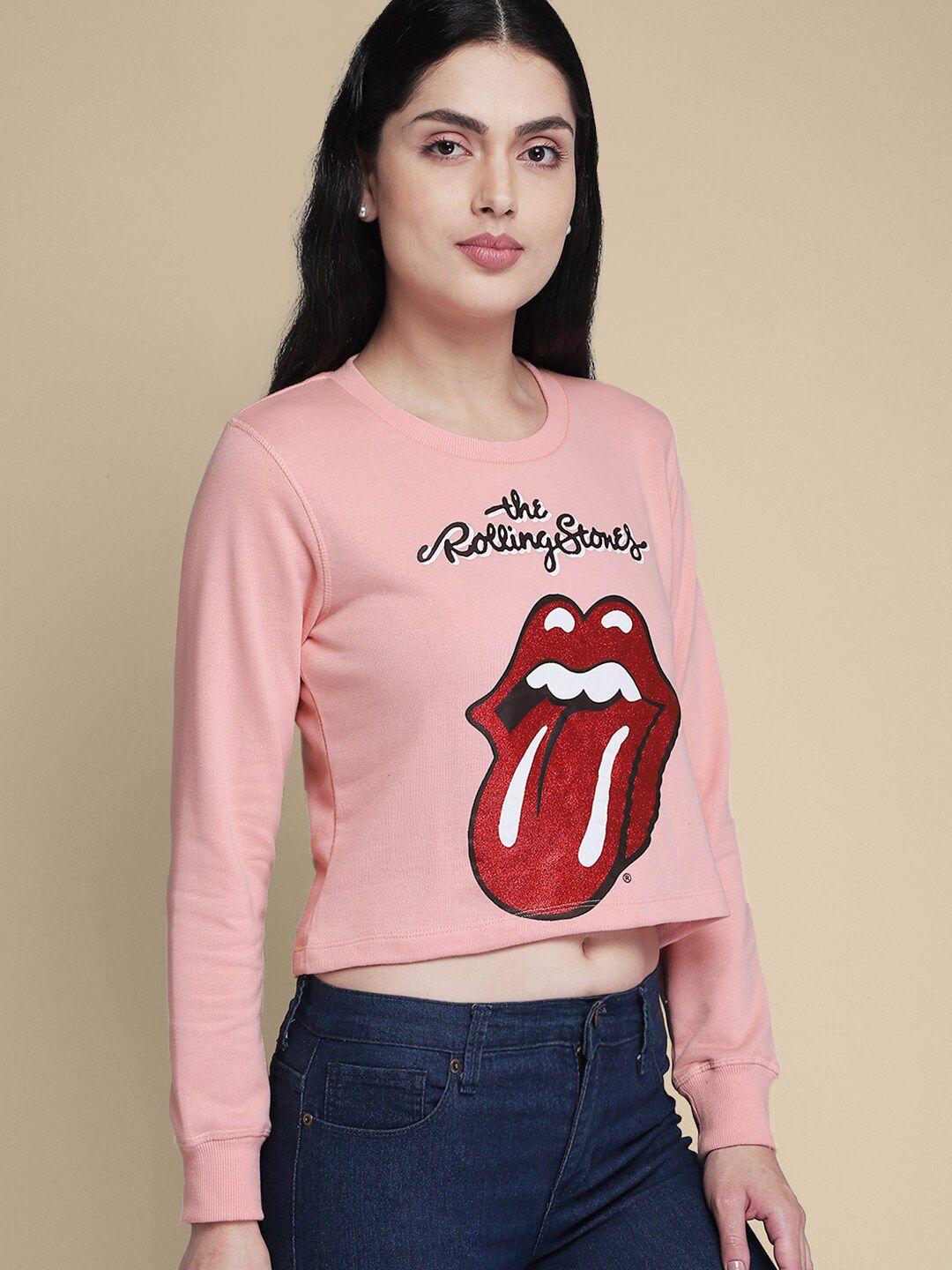 free authority women pink cotton printed sweatshirt