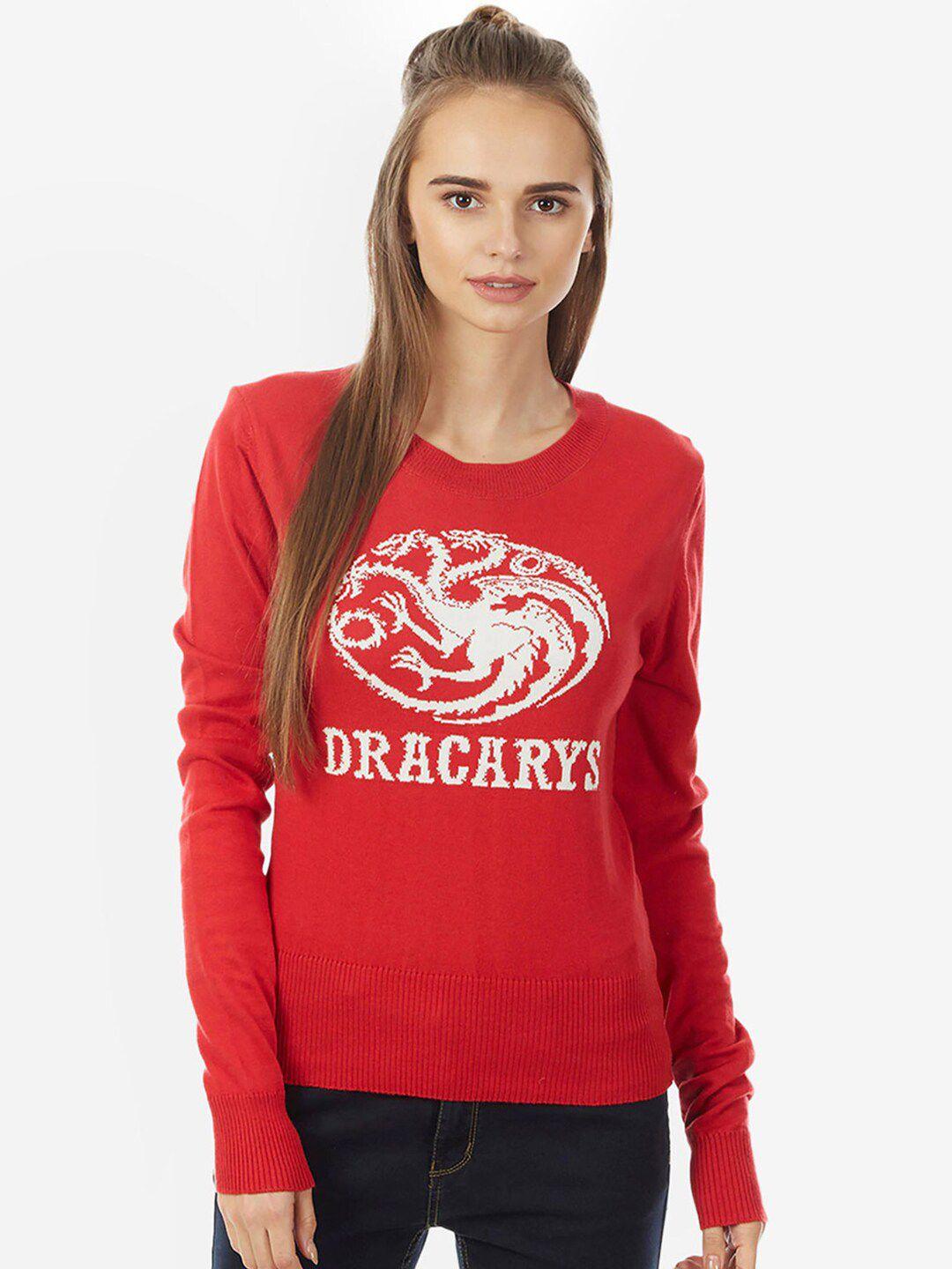 free authority women red & white game of thrones printed cotton pullover