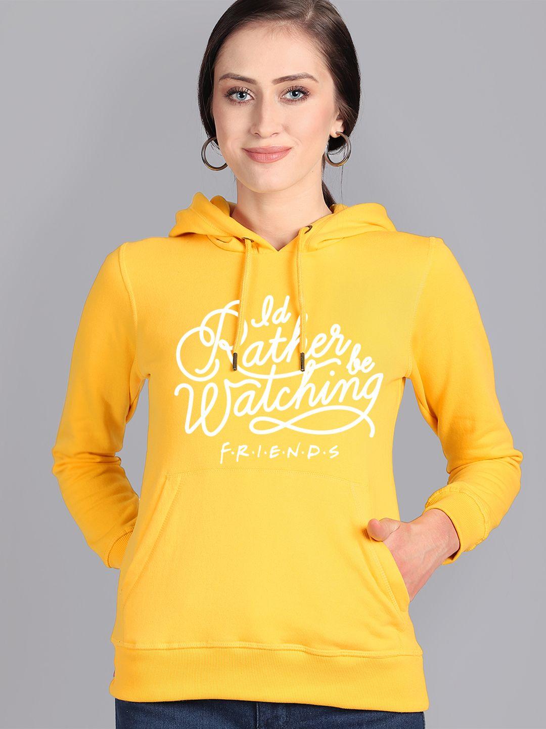 free authority women yellow printed hooded sweatshirt