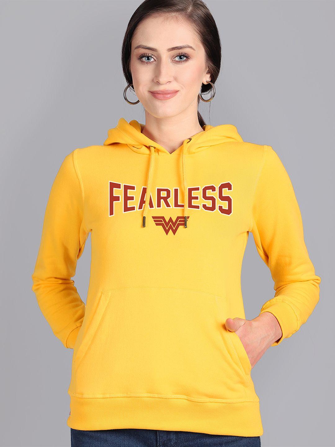 free authority women yellow wonder woman printed hooded sweatshirt