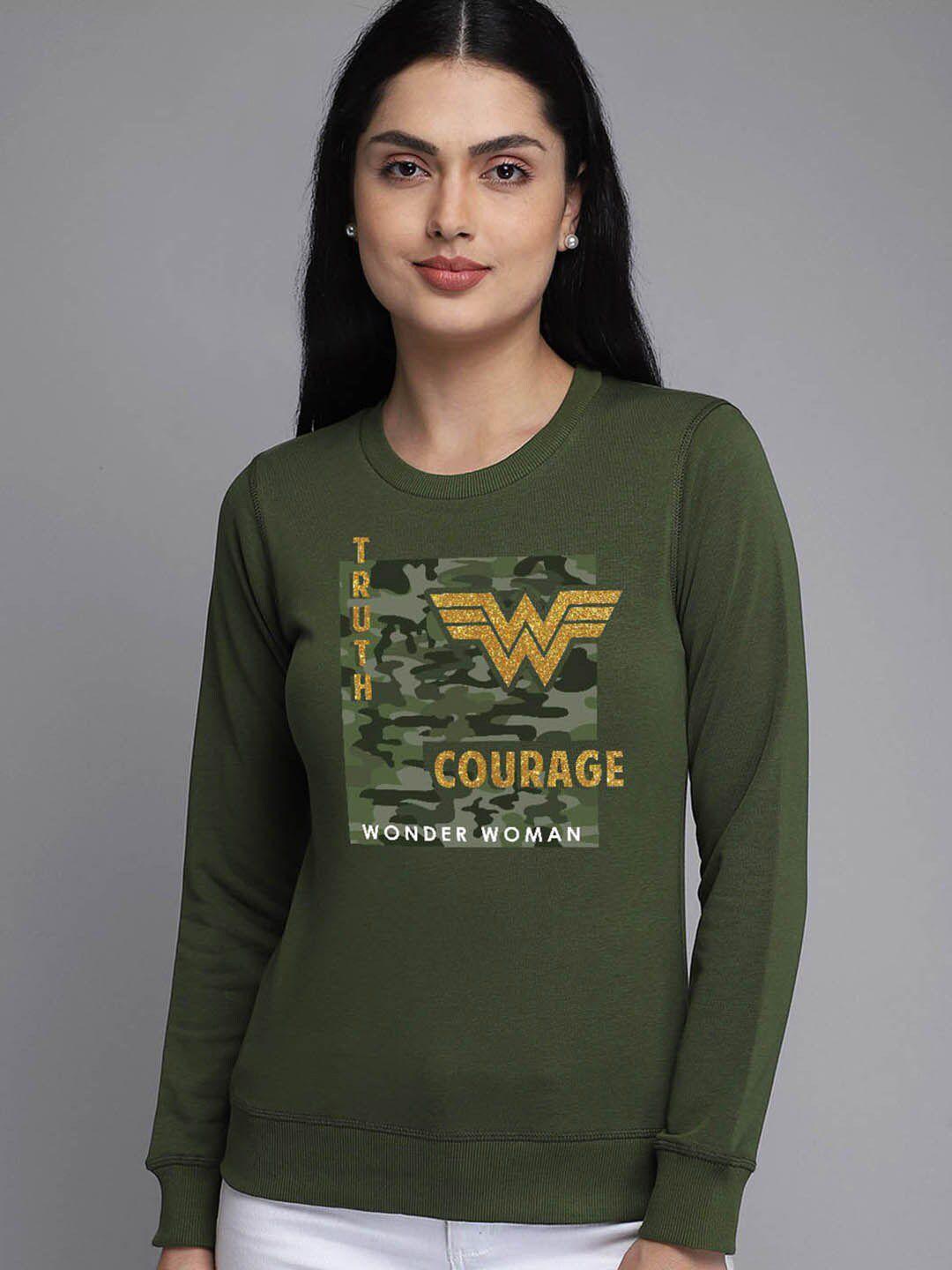 free authority wonder woman green printed sweatshirt for women