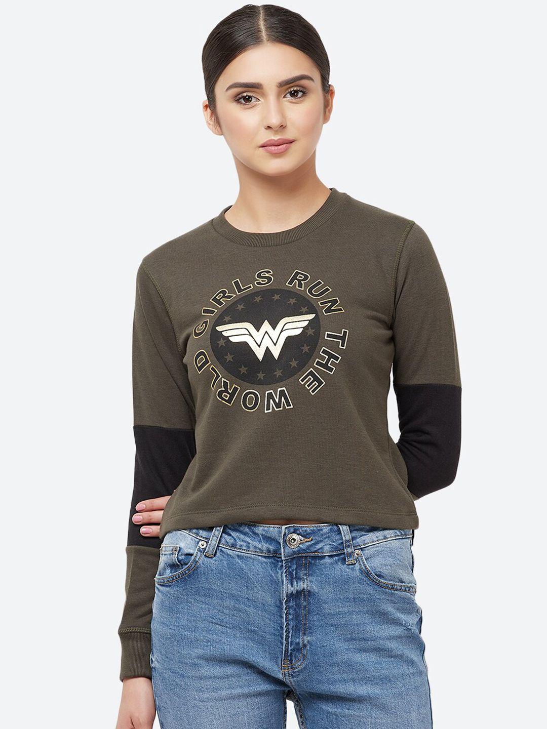 free authority wonder woman print olive sweatshirt for women