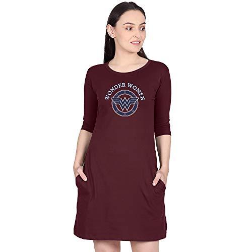 free authority wonder woman printed regular fit maroon cotton women's dress