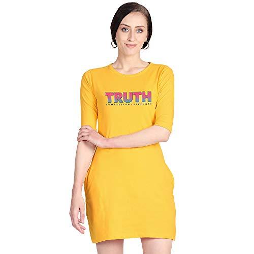 free authority wonder woman printed regular fit yellow cotton women's dress