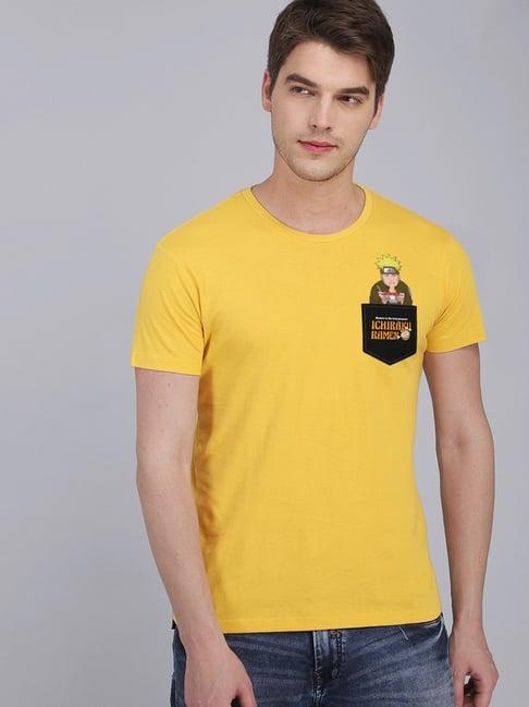 free authority yellow cotton regular fit printed t-shirt