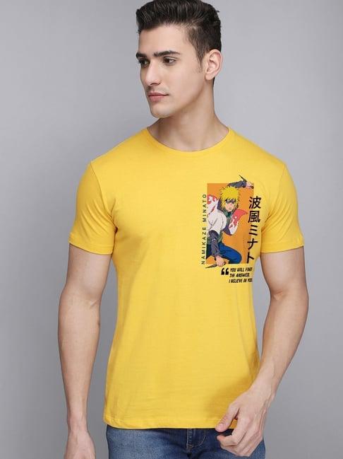 free authority yellow cotton regular fit printed t-shirt