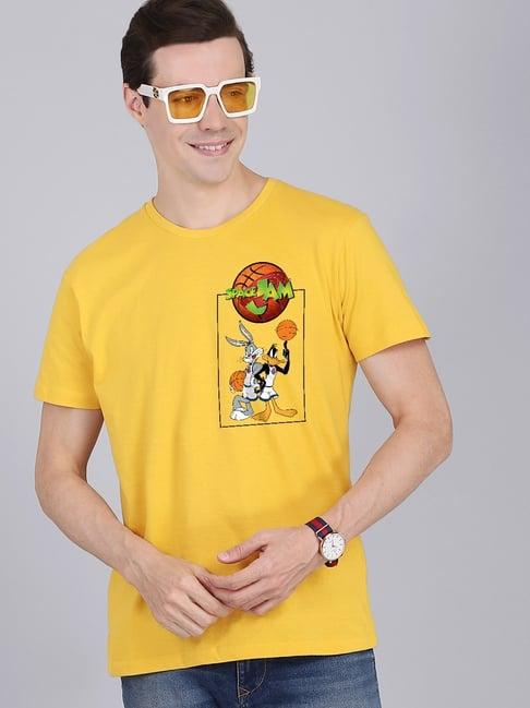 free authority yellow cotton regular fit printed t-shirt