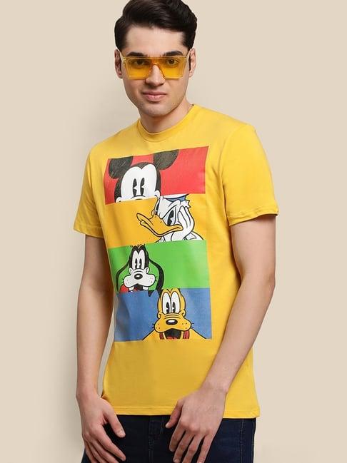 free authority yellow cotton regular fit printed t-shirt