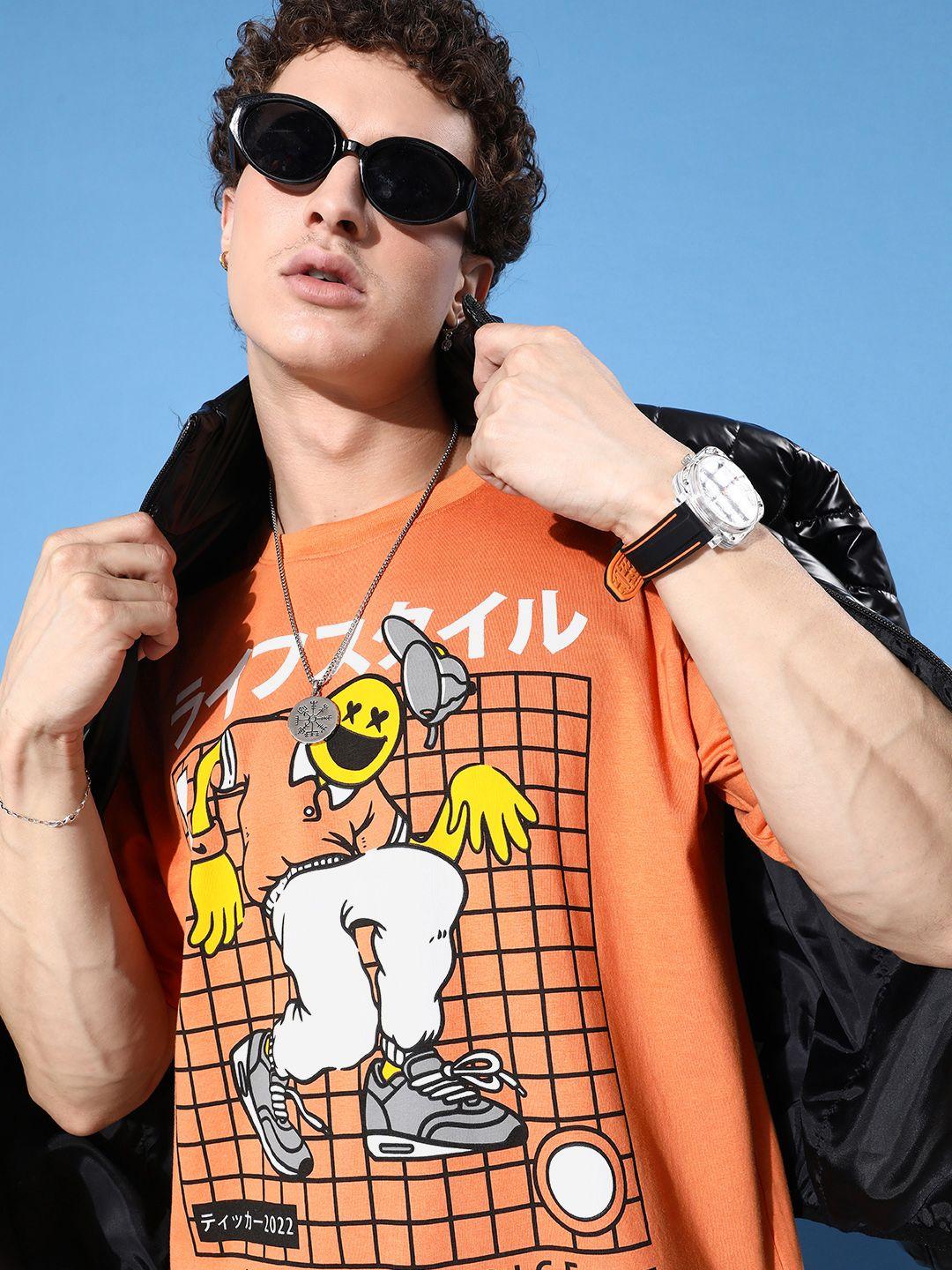 free society men graphic printed drop-shoulder sleeves oversized pure cotton t-shirt
