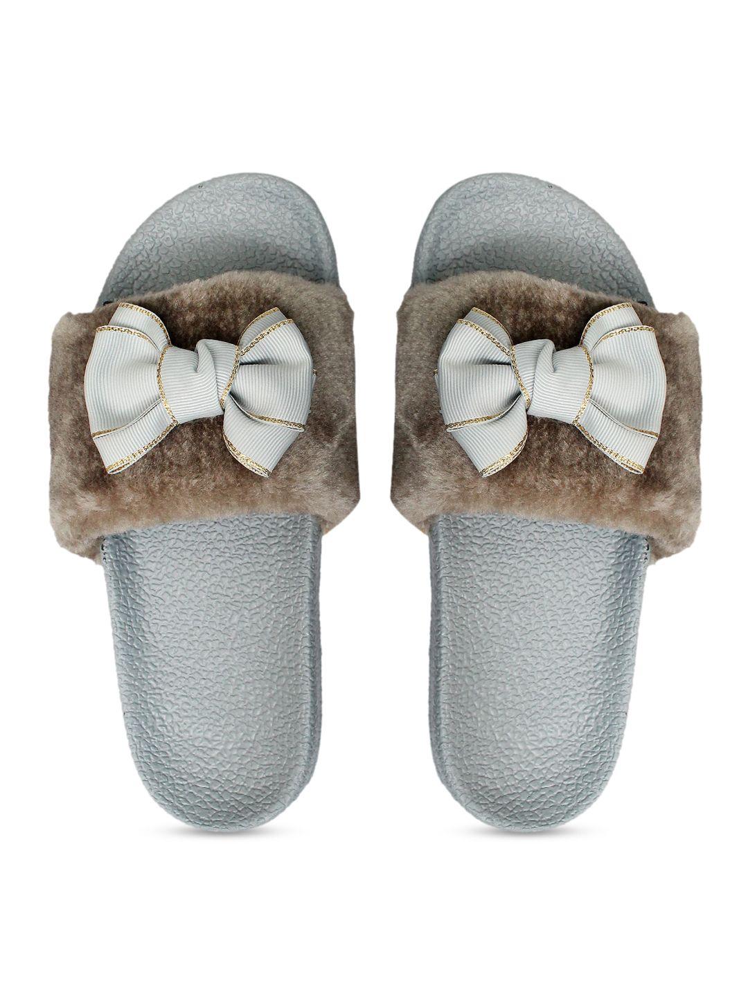 freeco women brown & grey embellished sliders