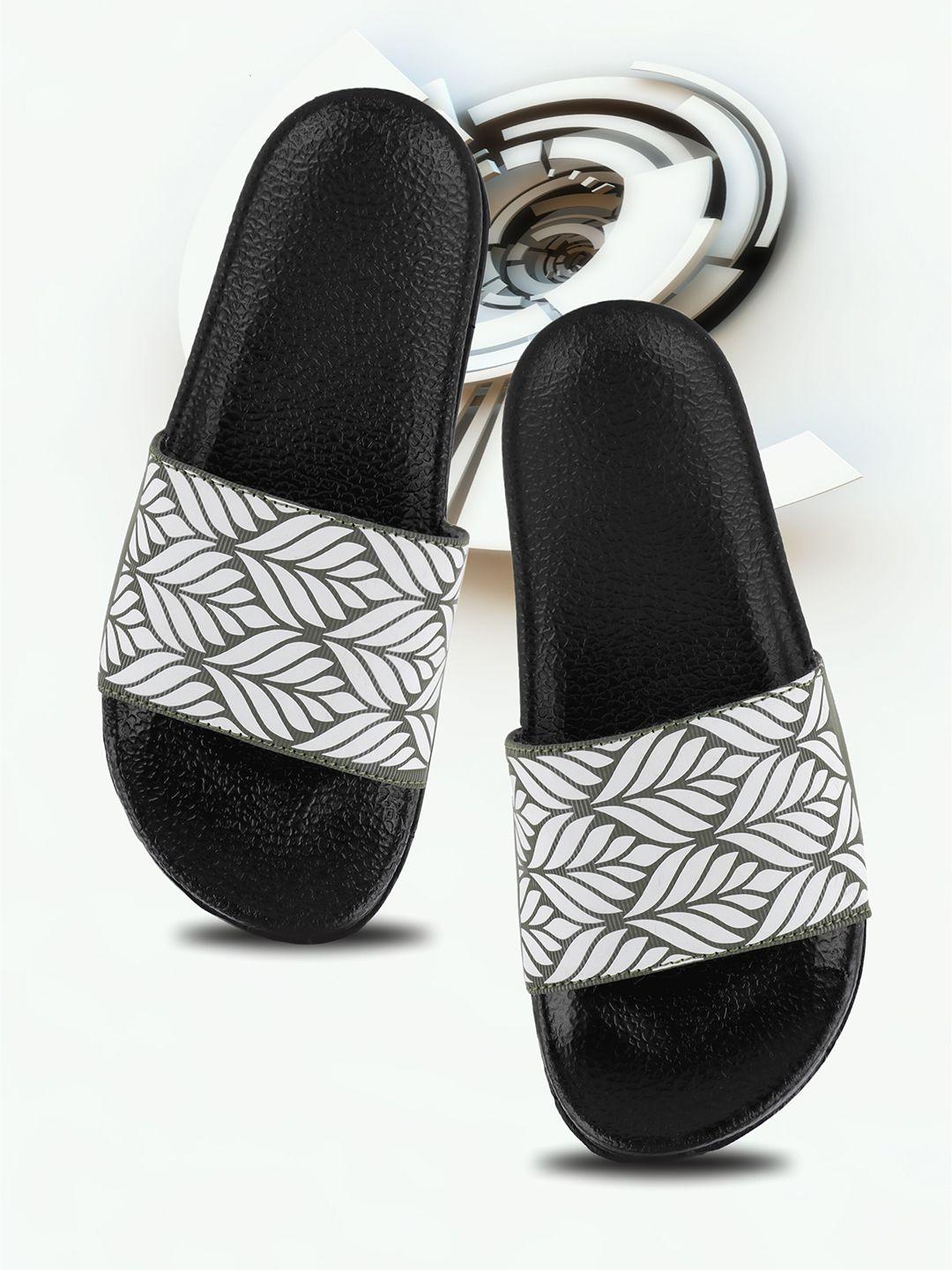 freeco women grey & black geometric printed sliders