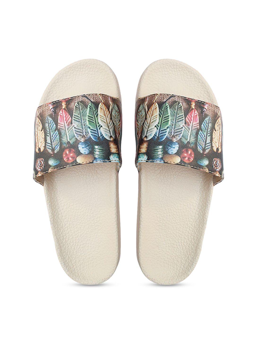 freeco women multicoloured printed sliders