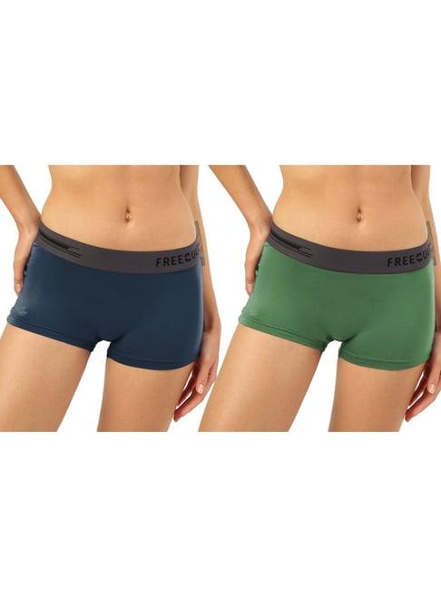 freecultr blue & green plain boy-shorts panties - pack of 2