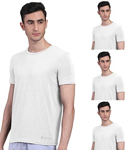 freecultr men's bamboo undershirt anti microbial anti odor breath tech super soft & comfort fit lounge wear and sleep wear relaxed fit t-shirt - size m pack of 4-white pack of 4