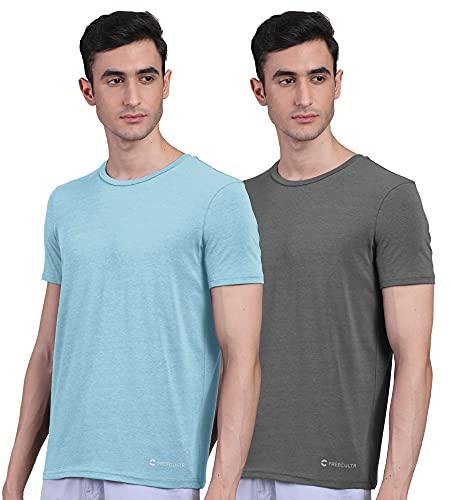 freecultr men's bamboo undershirt anti microbial anti odor breath tech super soft & comfort fit lounge wear and sleep wear t-shirt - size m pack of 2-chalk blue,charcoal