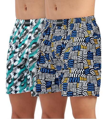 freecultr men's coolvent printed innerwear cotton boxers | regular fit | lounge-sleep | breathable (pack of 2) - bits marine,mesh aqua size - m