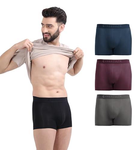 freecultr men's underwear anti bacterial micromodal airsoft trunk - non itch no chaffing sweat proof - mist grey,port wine,sable black,space blue size l pack 4