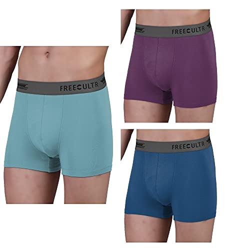 freecultr men's underwear anti bacterial micromodal airsoft trunk - non itch no chaffing sweat proof - pack of 3 size - m (martini blue, trippy voilet, midnight blue)