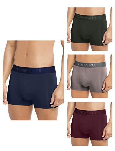 freecultr men's underwear anti bacterial micromodal airsoft trunk - non itch no chaffing sweat proof - space blue,avocado green,mist grey,port wine size l pack 4