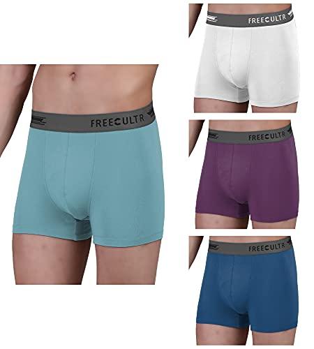 freecultr men's underwear anti bacterial micromodal airsoft trunk pack of 4 - made in bharat (l, martini blue, white, trippy voilet, midnight blue)