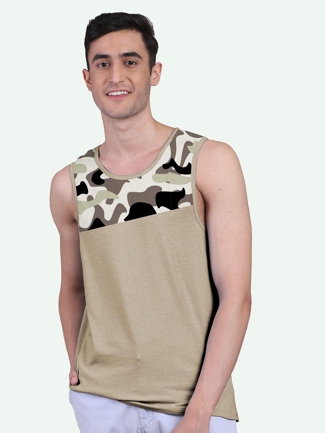 freecultr men beige & black printed bamboo cotton innerwear vests