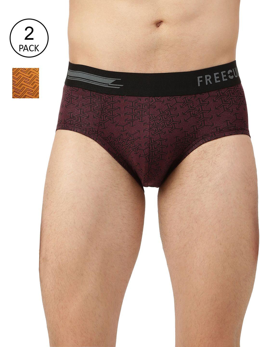 freecultr men maroon & yellow pack of 2 printed basic briefs