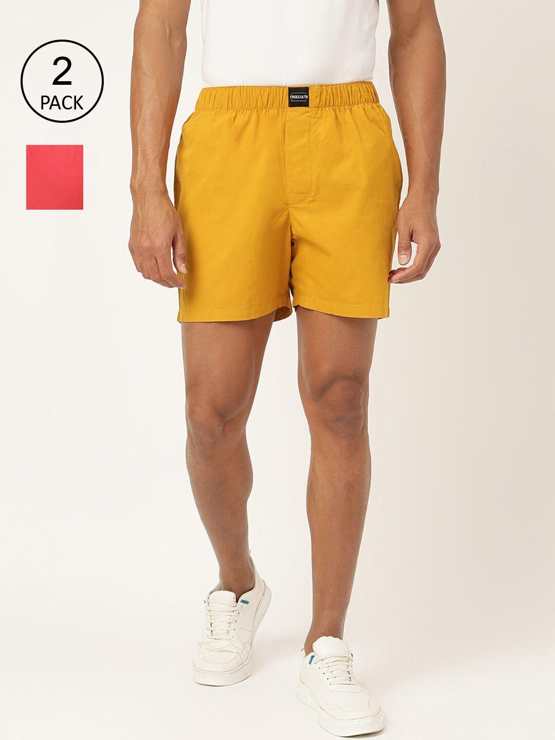 freecultr men yellow & peach pack of 2 solid boxers