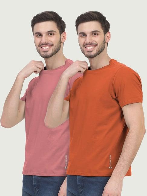 freecultr rust orange & dusty pink cotton regular fit t-shirt - pack of 2