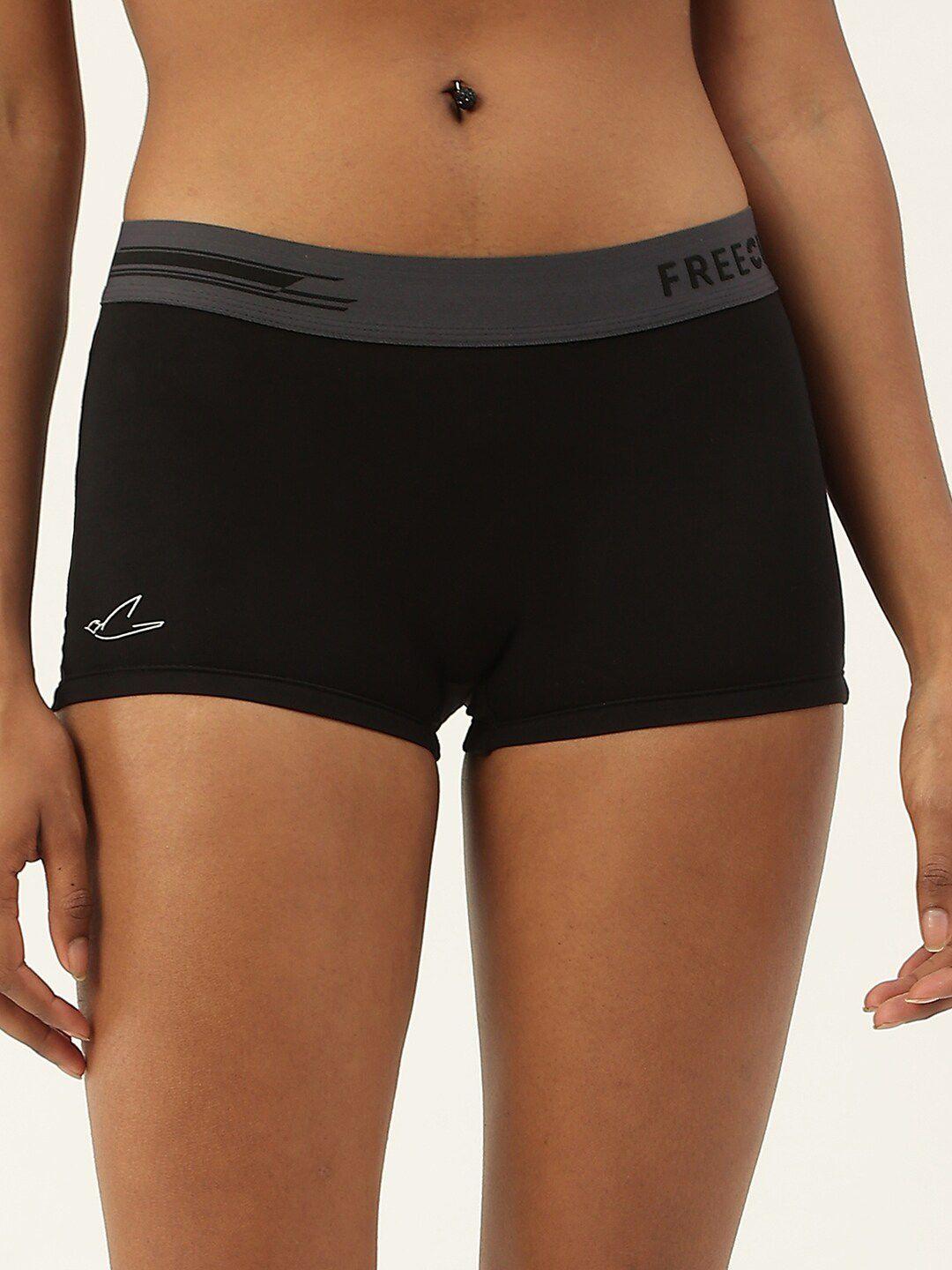 freecultr women black solid micro modal boy shorts briefs