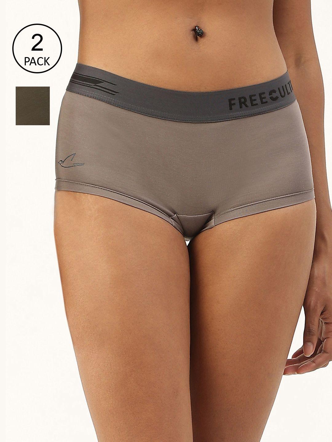 freecultr women pack of 2 grey anti bacterial micro modal boxer briefs