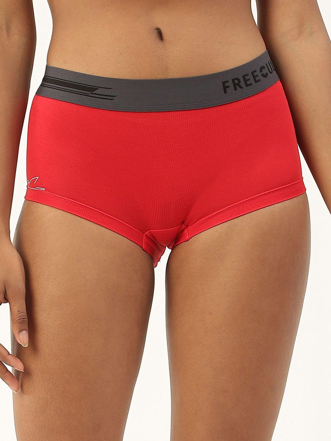 freecultr women red solid anti bacterial micro modal boxer brief