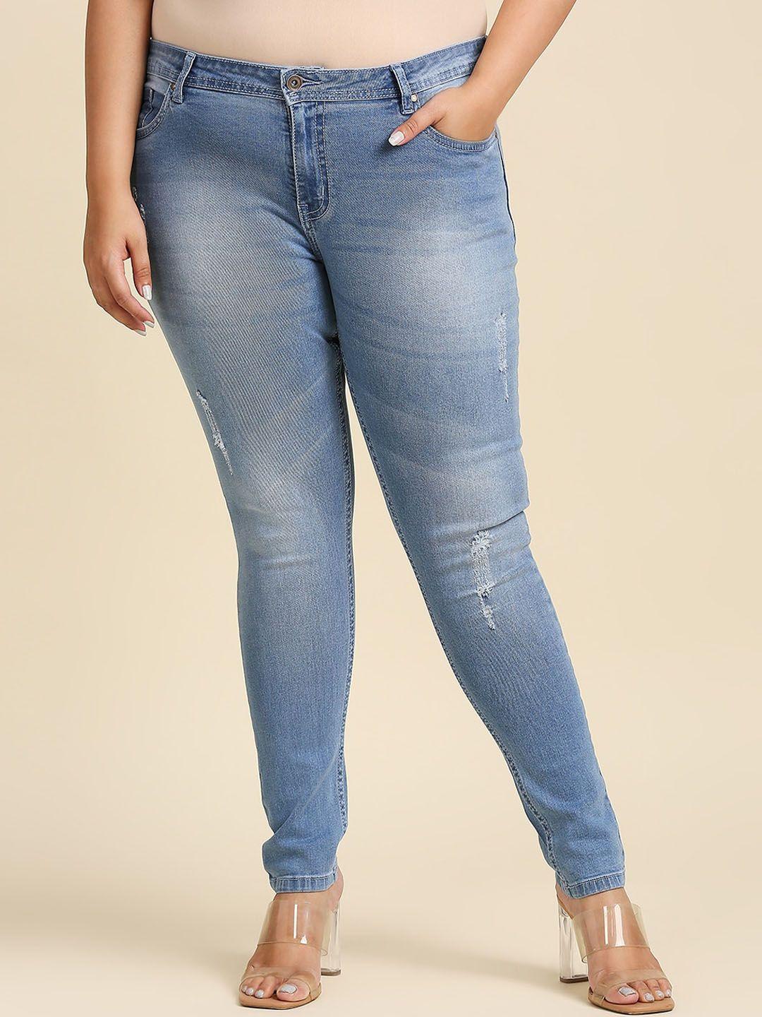 freeform by high star women plus size blue slim fit low distress heavy fade stretchable jeans